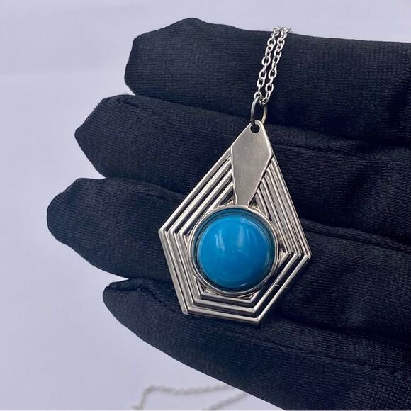 Southwestern Style Geometric Blue Cabochon Pendant - Picture 4 of 10